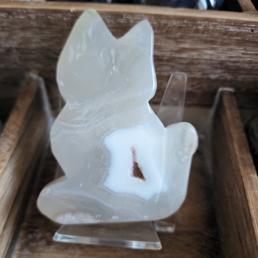 Flower Agate Cat Slab Carvings