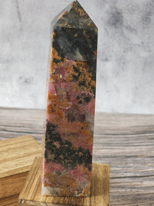 Rhodonite with Quartz Tower