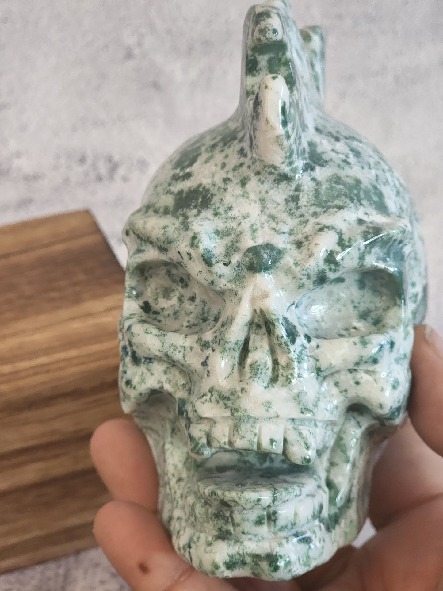 Moss Agate Skull A