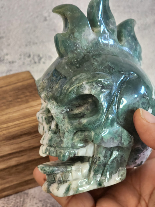 Moss Agate Skull B