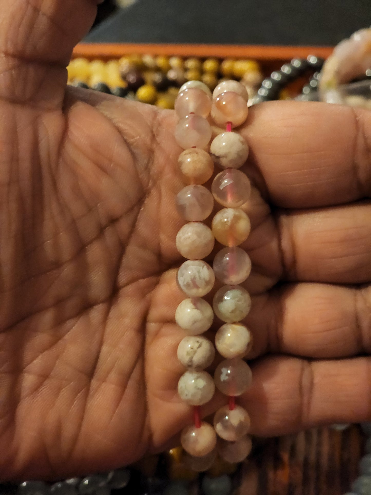 Flower agate round bead Bracelet