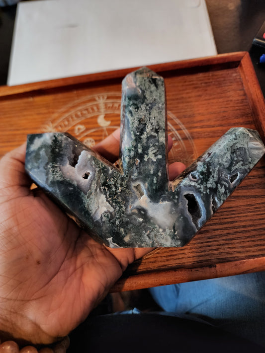 Moss Agate Trident Tower