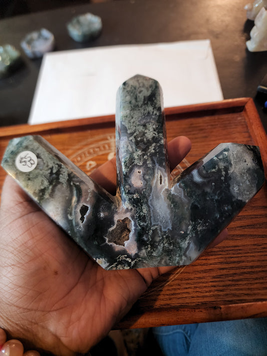 Moss Agate Trident Tower