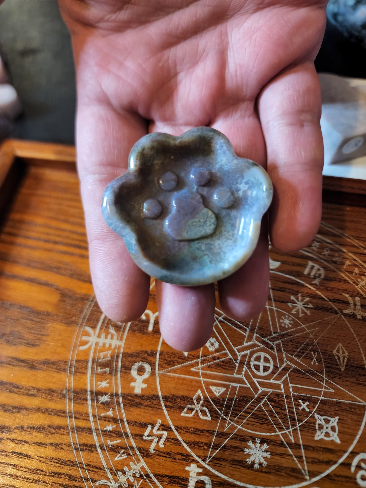 Moss Agate Mini Paw Bowl