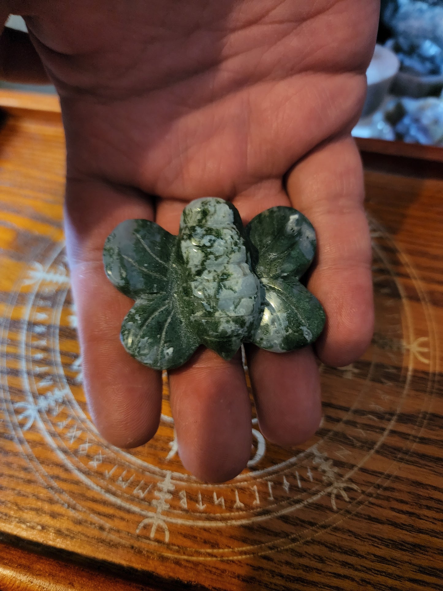 Moss Agate Bee Carving